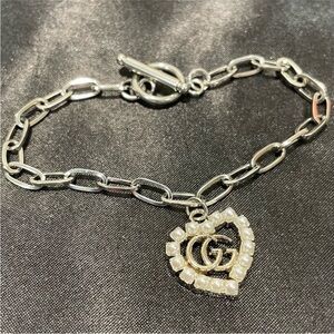 Gucci Silver Bracelet with Pearl Heart Charm